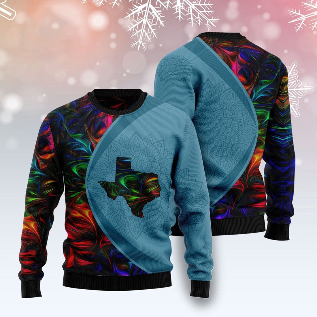 FUNSTUFFPRINT Texas Fractal Pattern Ugly Christmas Sweater, Christmas Sweater, Ugly Sweater, Funny Xmas Sweaters Ugly Sweater