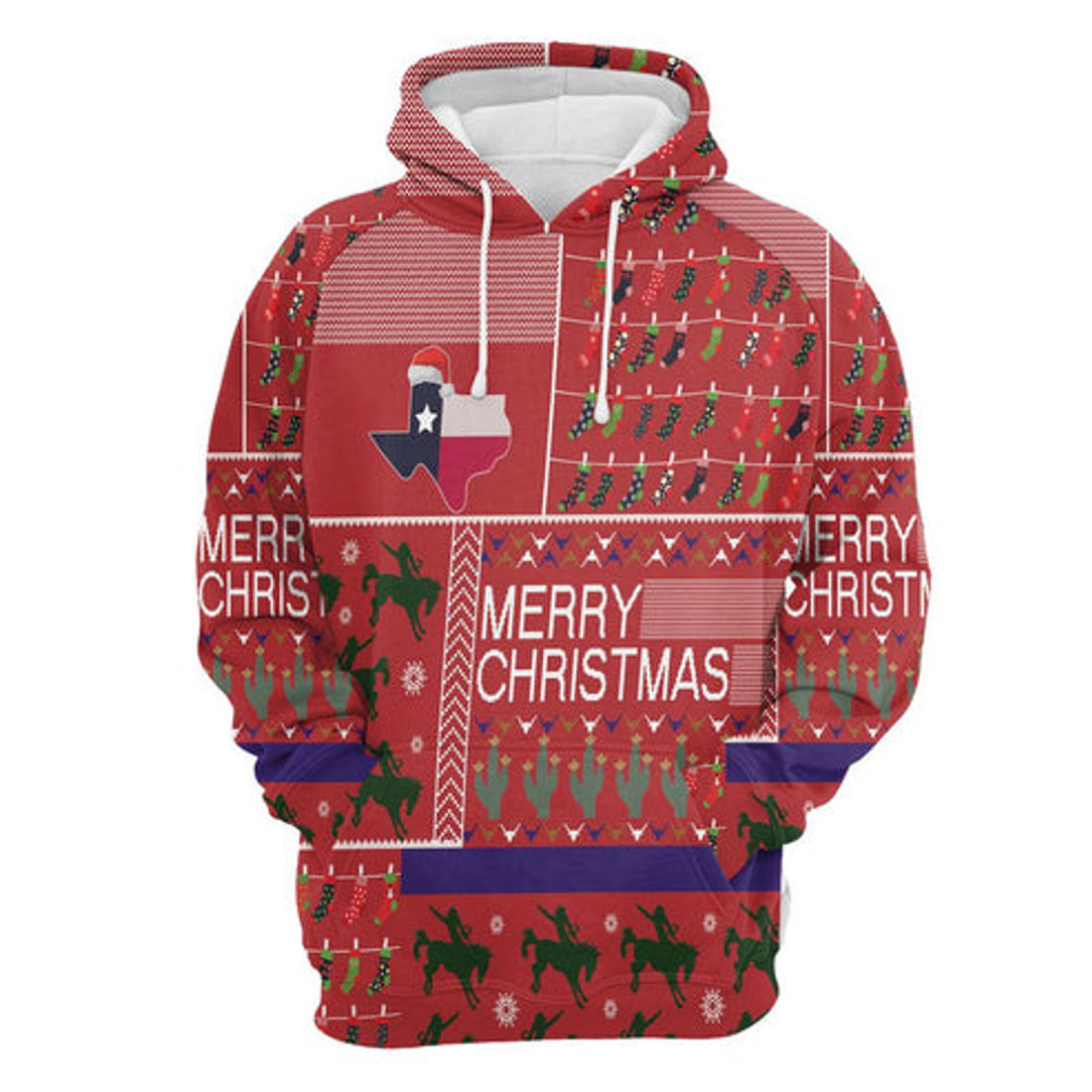 FUNSTUFFPRINT 3D Texas Merry Christmas All Over 3D Hoodie and Zip Hoodie