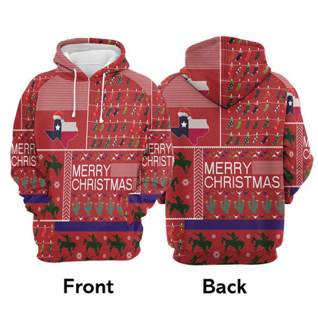 FUNSTUFFPRINT 3D Texas Merry Christmas All Over 3D Hoodie and Zip Hoodie