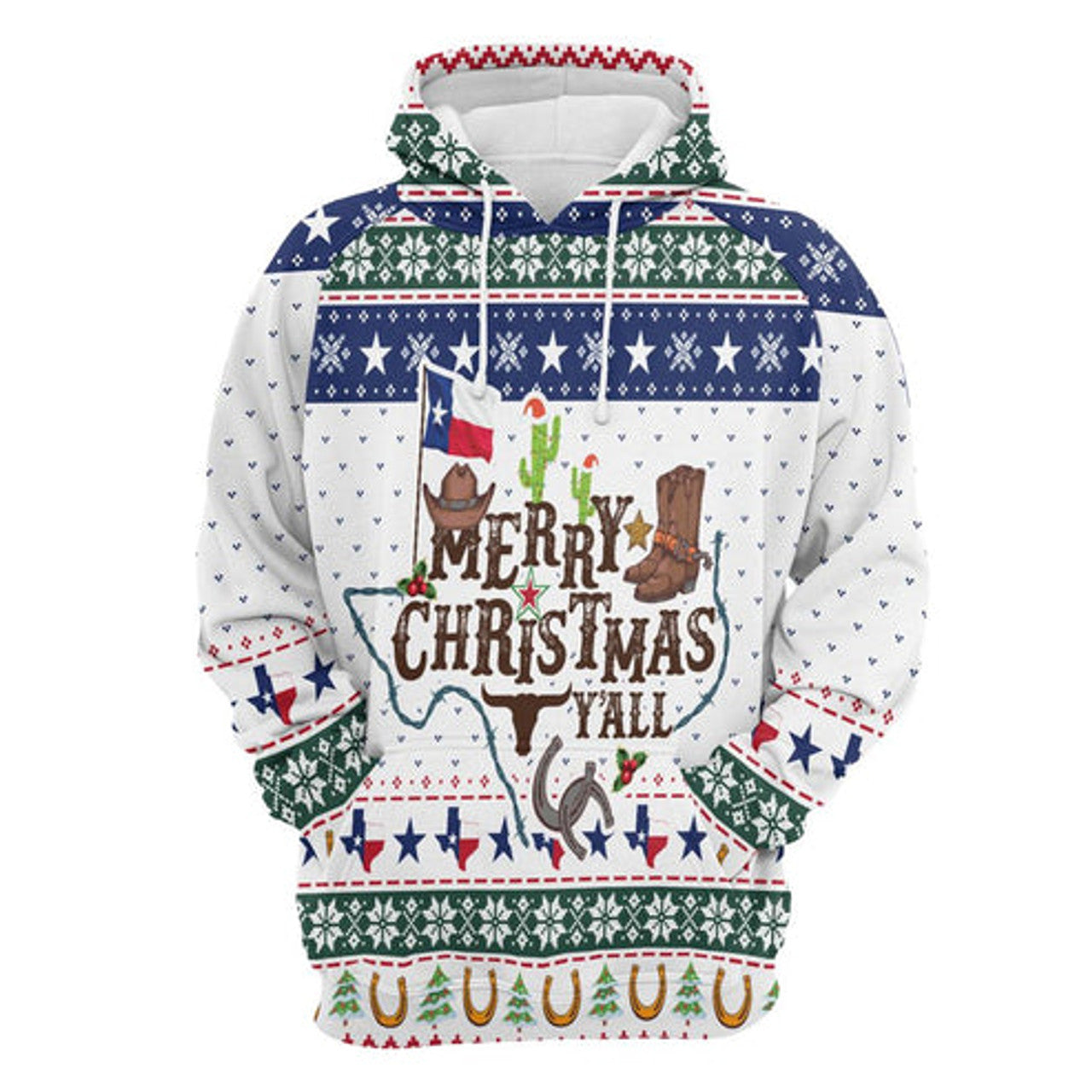 FUNSTUFFPRINT 3D Texas Merry Christmas Y'all All Over 3D Hoodie and Zip Hoodie