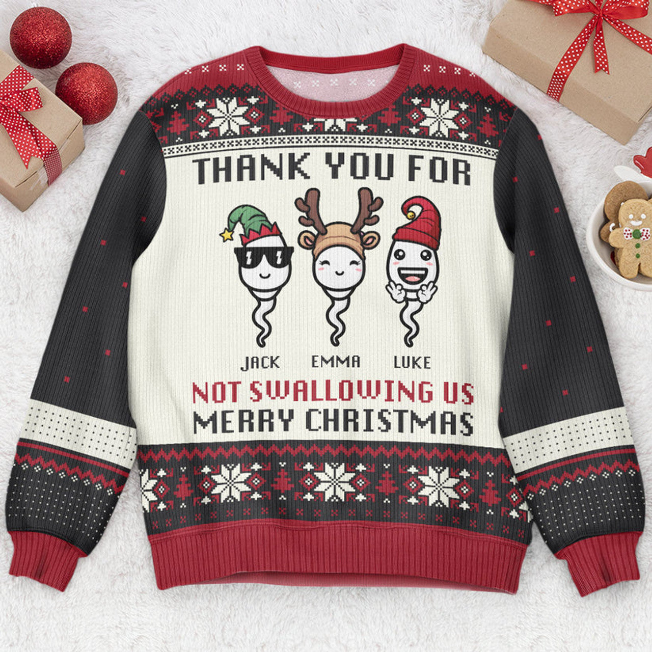 FUNSTUFFPRINT Custom Thank You For Not Swallowing Us Ugly Sweater