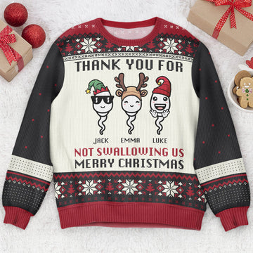 FUNSTUFFPRINT Custom Thank You For Not Swallowing Us Ugly Sweater