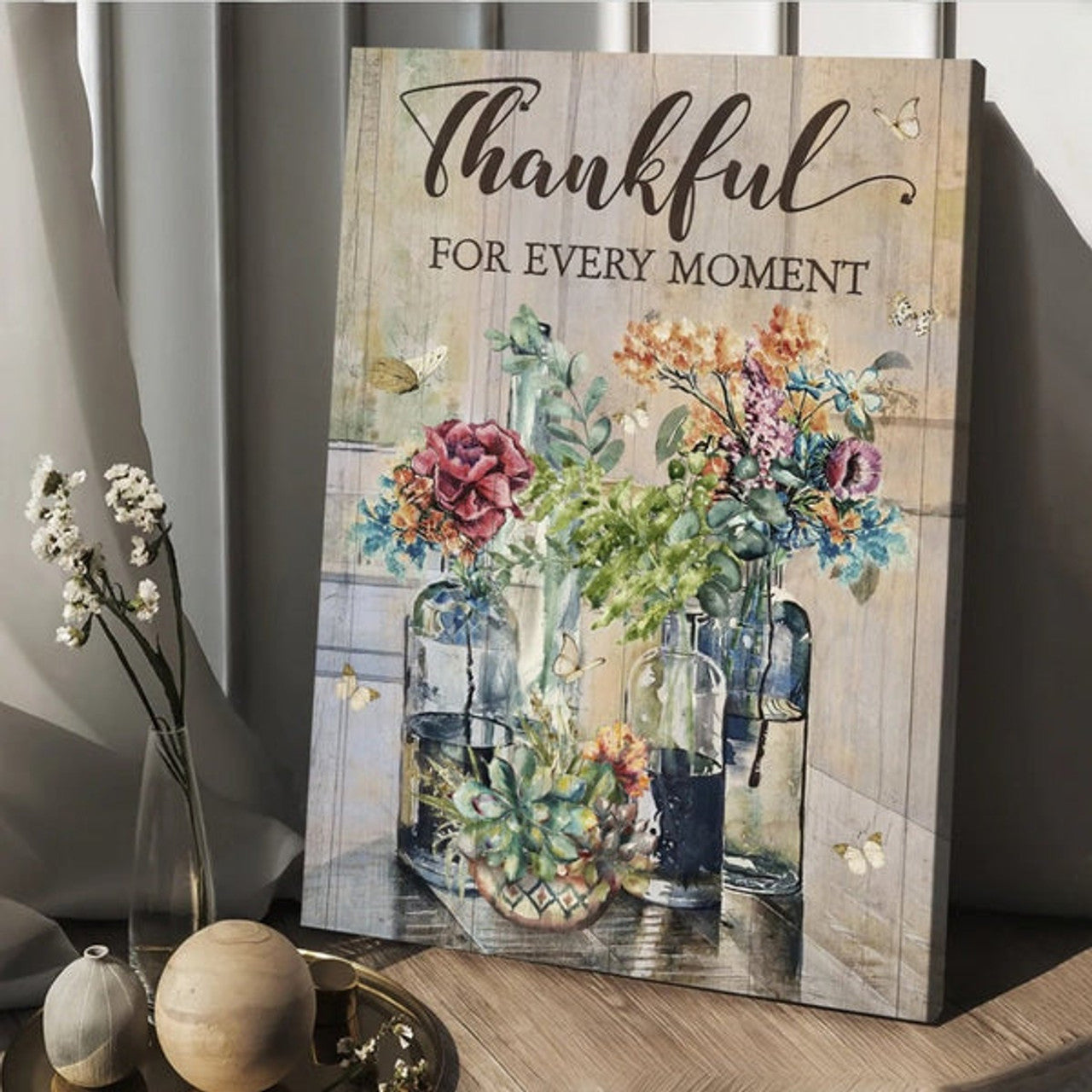 Thankful For Every Moment Jesus Canvas - Brilliant Flower Painting Canvas Wall Art - Christian Wall Posters - Religious Wall Decor