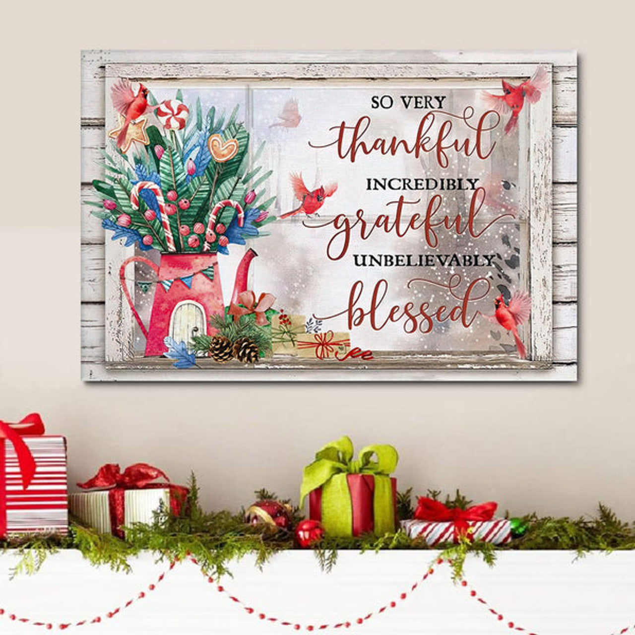 Thankful Grateful Blessed Christmas Christian Wall Art Canvas Print - Religious Canvas Painting