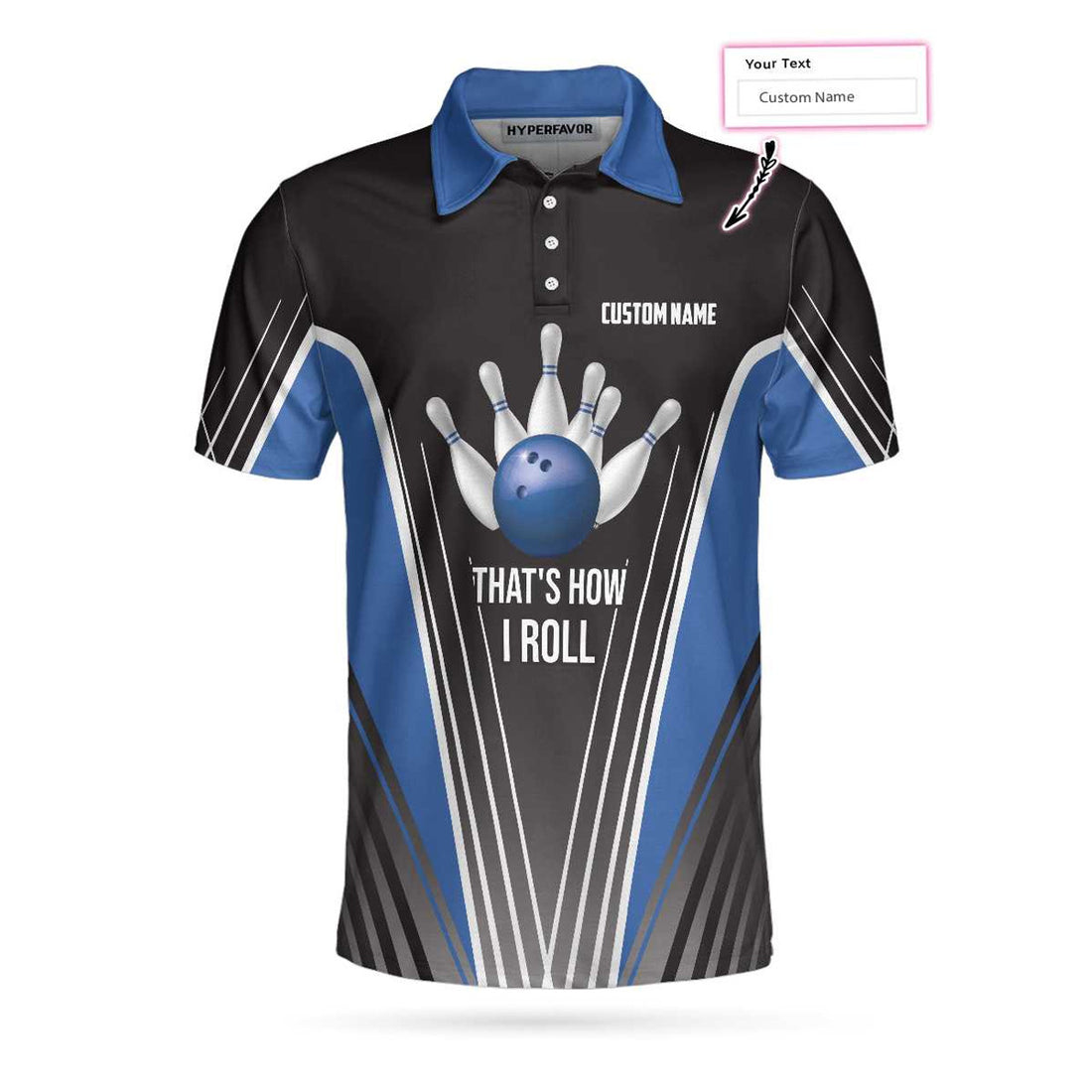 Custom That's How I Roll Bowling Custom Polo Shirt, Personlized Ten Pin Bowling Shirt, Custom Black And Blue Bowling Shirt - Perfect Gift For Men