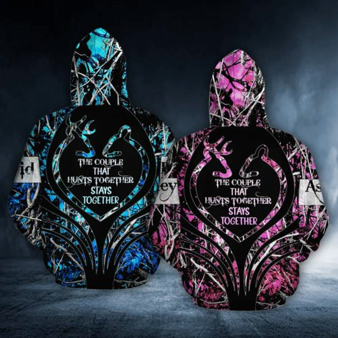 FUNSTUFFPRINT Custom Name Hunting Couple 3D All Over Hoodie The Couple That Hunts Together Stays Together 3D Hoodie and Zip Hoodie