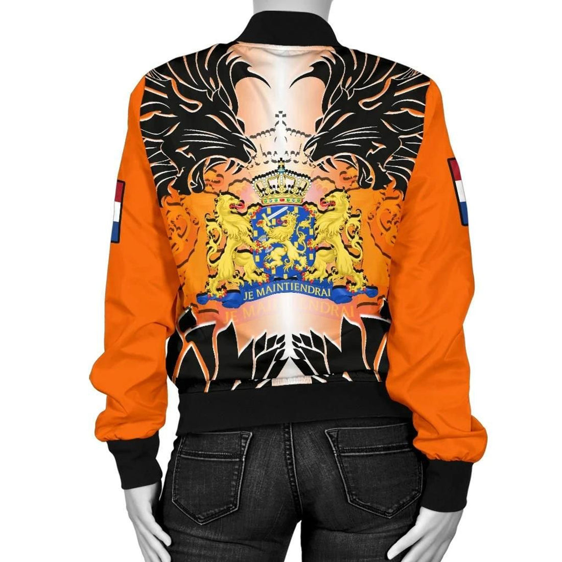 FUNSTUFFPRINT The Netherlands Women's Bomber Jacket - Coat Of Arm With Lion And Tulip Flowers - 3D Bomber Jacket