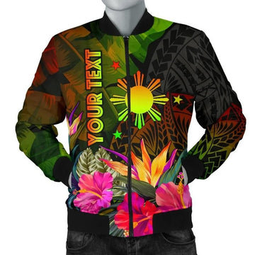 FUNSTUFFPRINT The Philippines Polynesian Personalised Men's Bomber Jacket - Hibiscus and Banana Leaves - 3D Bomber Jacket