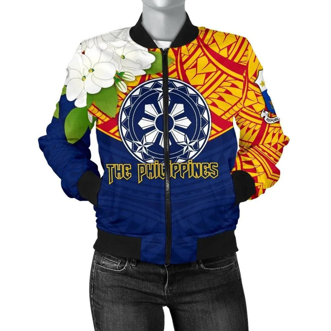 FUNSTUFFPRINT The Philippines Women's Bomber Jacket - Filipino Sampaguita - 3D Bomber Jacket