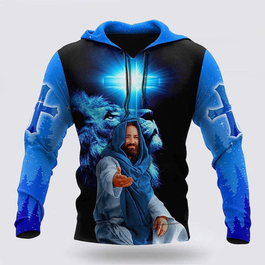 FUNSTUFFPRINT 3D The Cross And The Praying Lion Jesus Focus On Me 3D Hoodie and Zip Hoodie