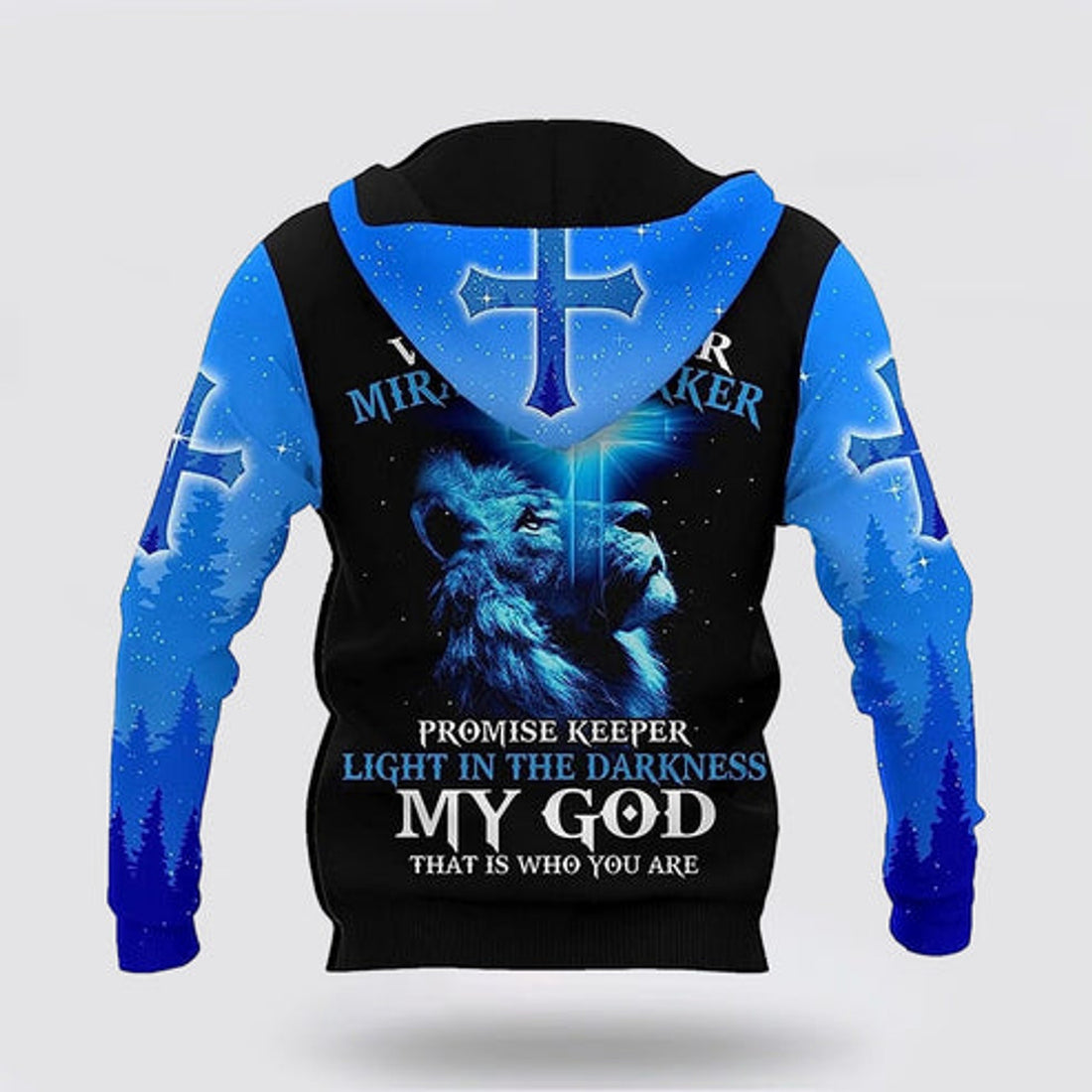 FUNSTUFFPRINT 3D The King Lion Cross Light Blue 3D Hoodie and Zip Hoodie