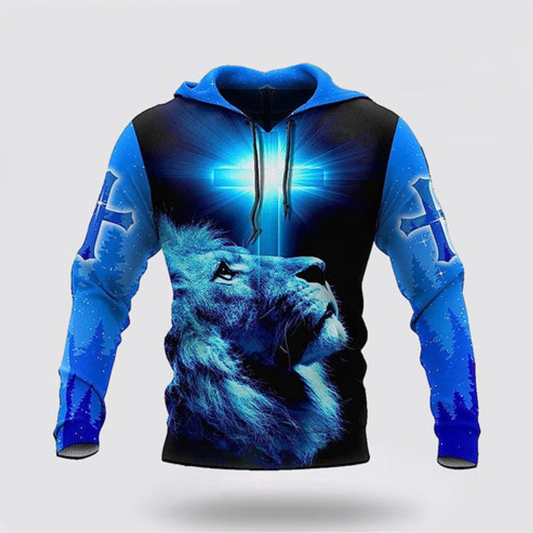 FUNSTUFFPRINT 3D The King Lion Cross Light Blue 3D Hoodie and Zip Hoodie