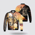 FUNSTUFFPRINT The Lion Cross Jesus As Strong As I Am Bomber Jacket - Christian Bomber Shirts for Men and Women 3D Bomber Jacket