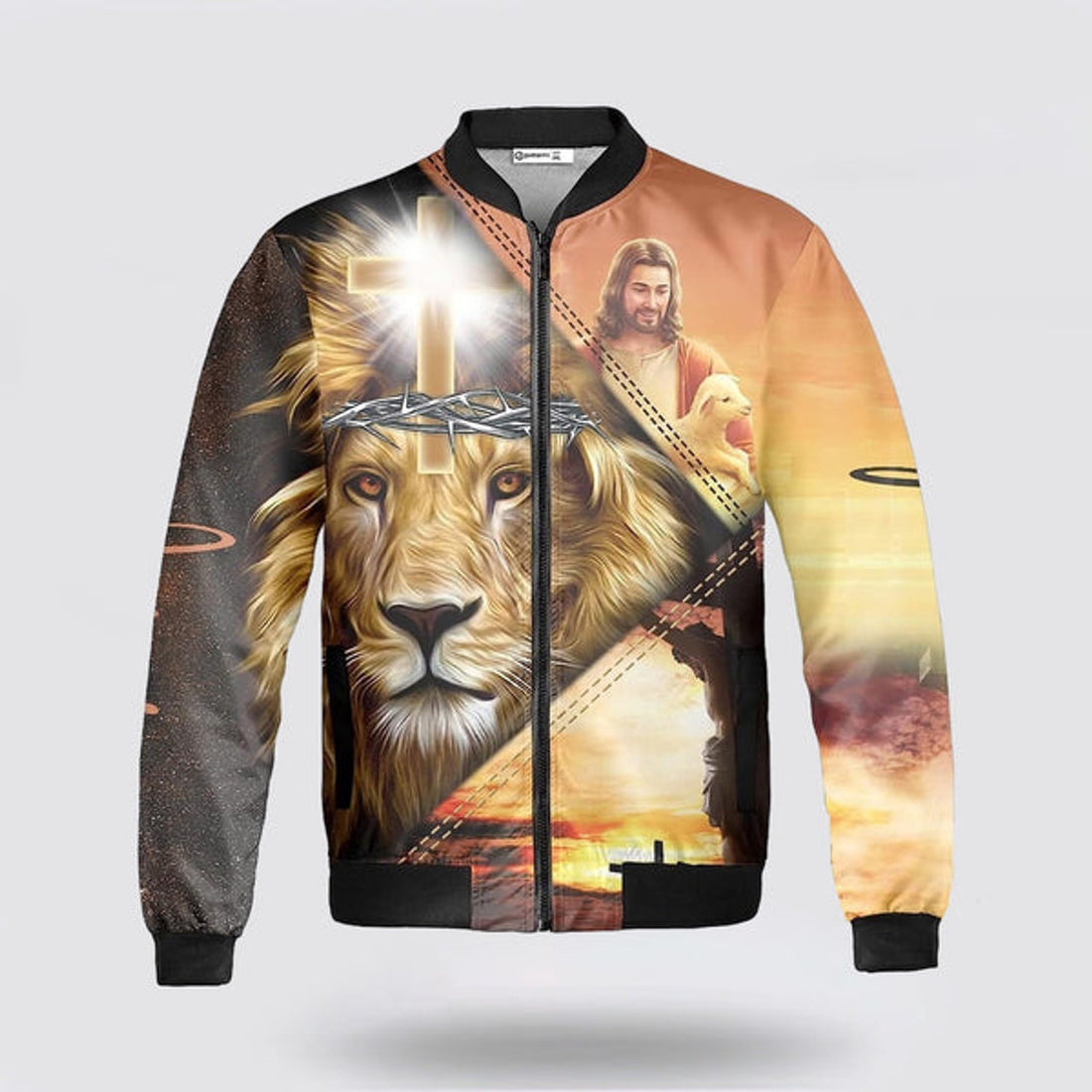 FUNSTUFFPRINT The Lion Cross Jesus As Strong As I Am Bomber Jacket - Christian Bomber Shirts for Men and Women 3D Bomber Jacket