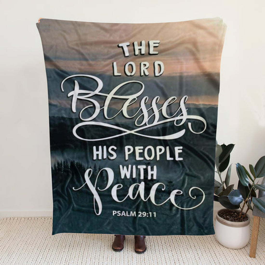 FUNSTUFFPRINT Sherpa Fleece Blanket - The Lord Blesses His People With Peace Psalm 29:11 Christian Blanket