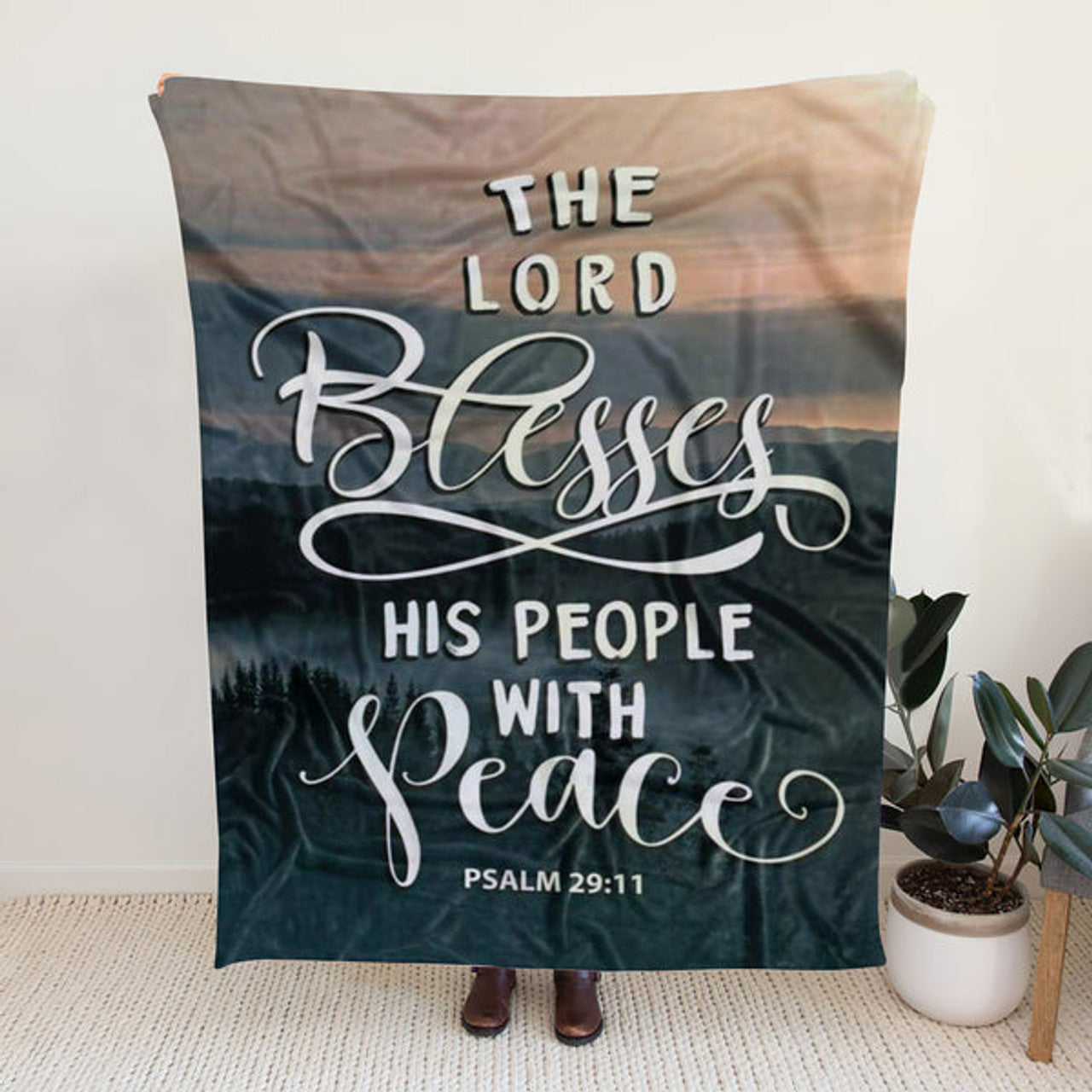 FUNSTUFFPRINT Sherpa Fleece Blanket - The Lord Blesses His People With Peace Psalm 29:11 Christian Blanket