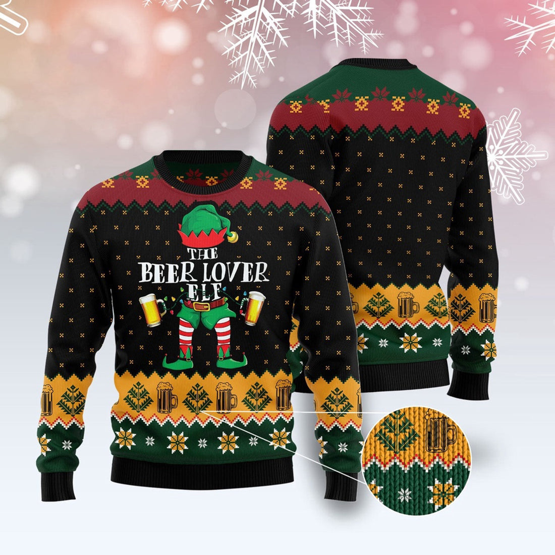 FUNSTUFFPRINT The Beer Lover Elf Ugly Christmas Sweater, Christmas Sweater, Ugly Sweater, Funny Xmas Sweaters Ugly Sweater