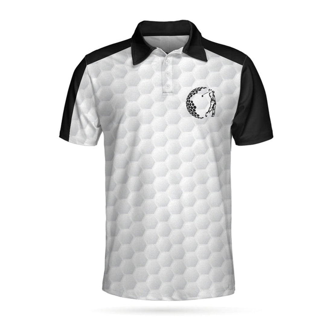 The Best Golf Slayer Wet Ink Skull Polo Shirt, Black Shoulder White Golf Pattern Polo Shirt, Best Golf Shirt For Men