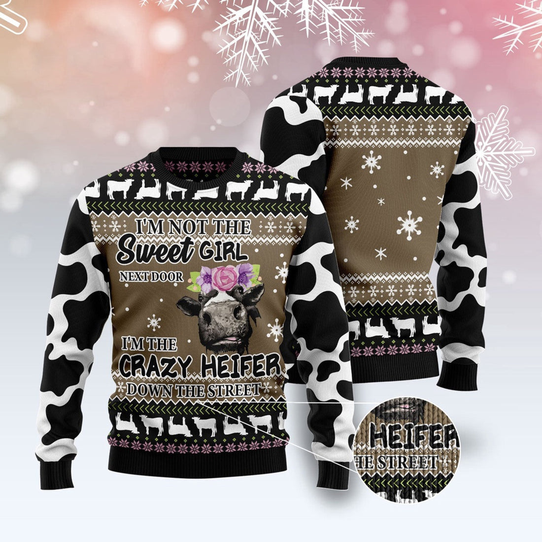 FUNSTUFFPRINT The Crazy Heifer Ugly Christmas Sweater, Christmas Sweater, Ugly Sweater, Funny Xmas Sweaters Ugly Sweater