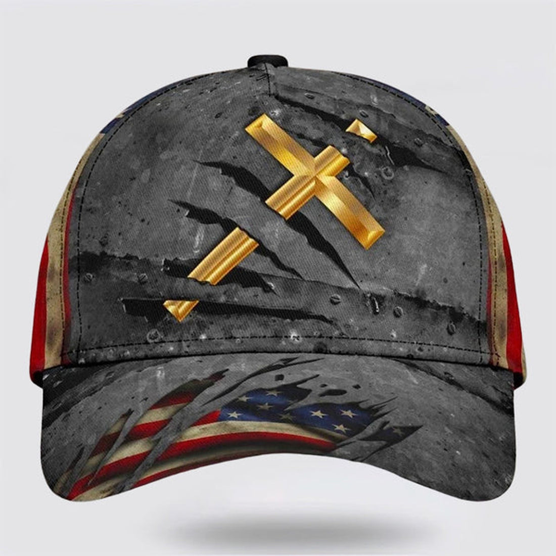 FUNSTUFFPRINT The Cross Holy American Flag Classic Hat All Over Print - Christian Hats for Men and Women