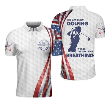 The Day I Stop Golfing Polo Shirt, Golf Pattern Skeleton Golfer American Flag Polo Shirt, Best Golf Shirt For Men