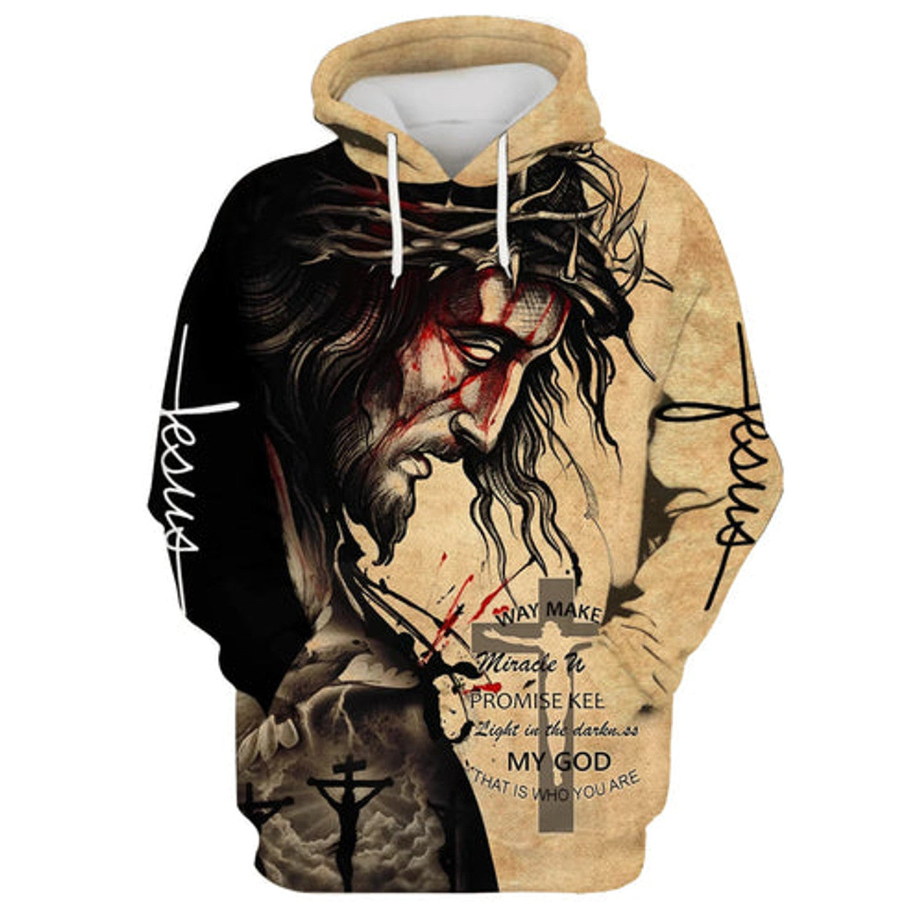 FUNSTUFFPRINT 3D The Face Of Jesus - Way Maker Miracle Worker Promise Keeper My God 3D Hoodie and Zip Hoodie