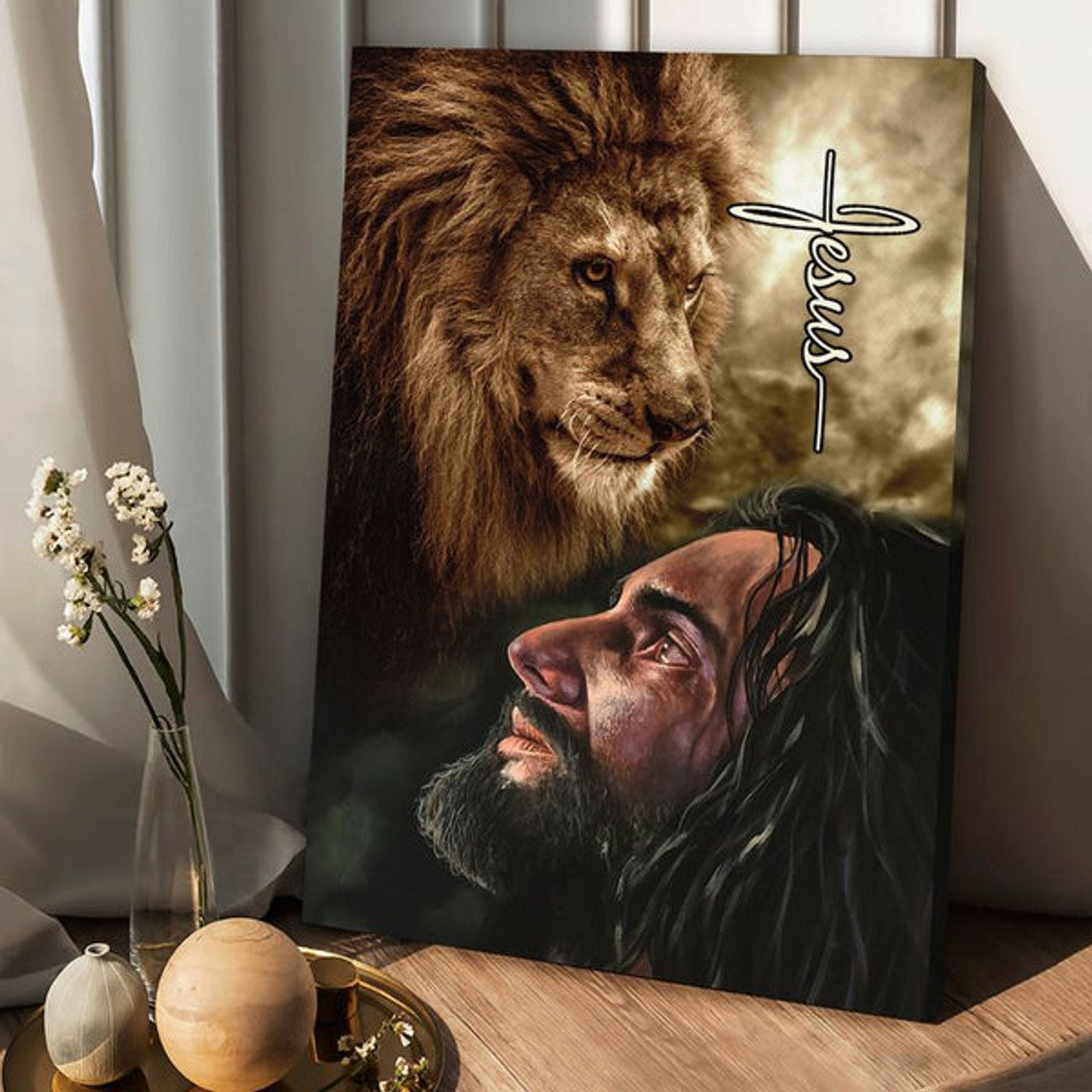 The Face Of Jesus And Lion Jesus Canvas Wall Art - Christian Wall Posters - Religious Wall Decor