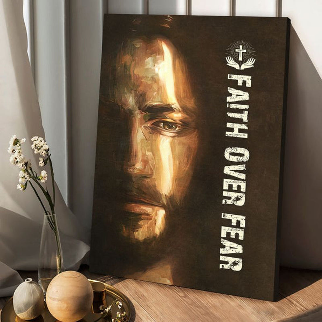 The Face Of Jesus Faith Over Fear Canvas Wall Art - Christian Wall Posters - Religious Wall Decor