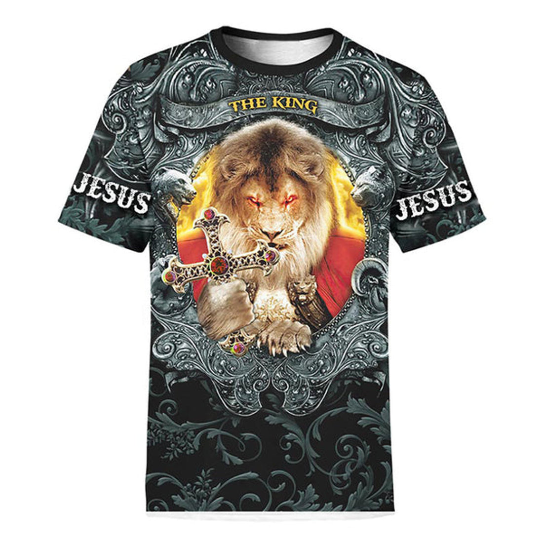 FUNSTUFFPRINT The King Jesus Lion Christian 3D T-shirt