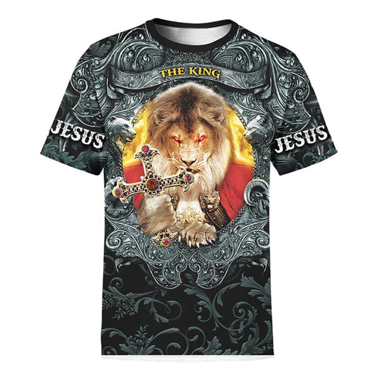FUNSTUFFPRINT The King Jesus Lion Christian 3D T-shirt