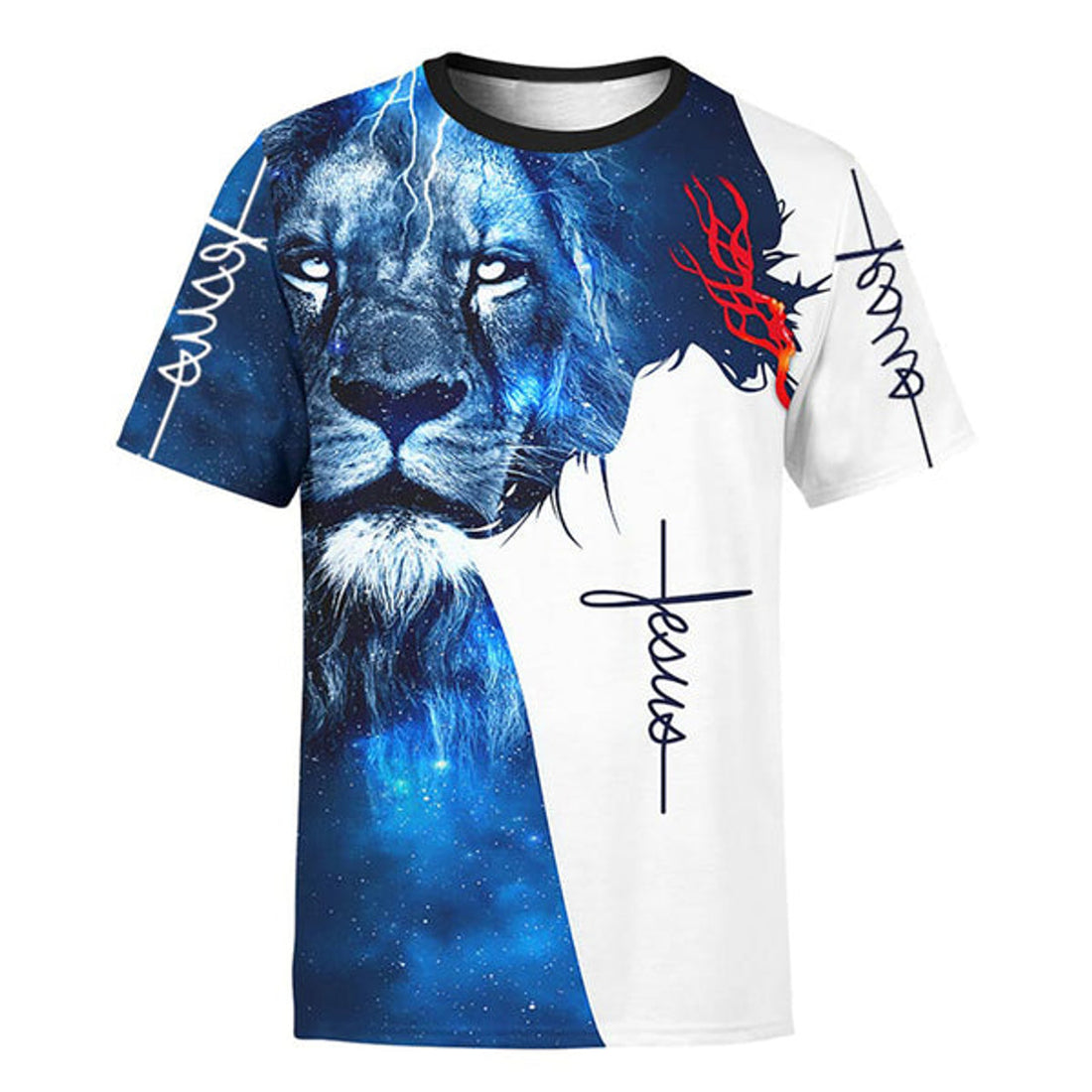 FUNSTUFFPRINT The King Jesus Lion Galaxy Christian 3D T-shirt