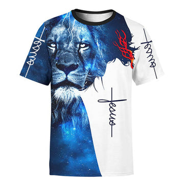 FUNSTUFFPRINT The King Jesus Lion Galaxy Christian 3D T-shirt