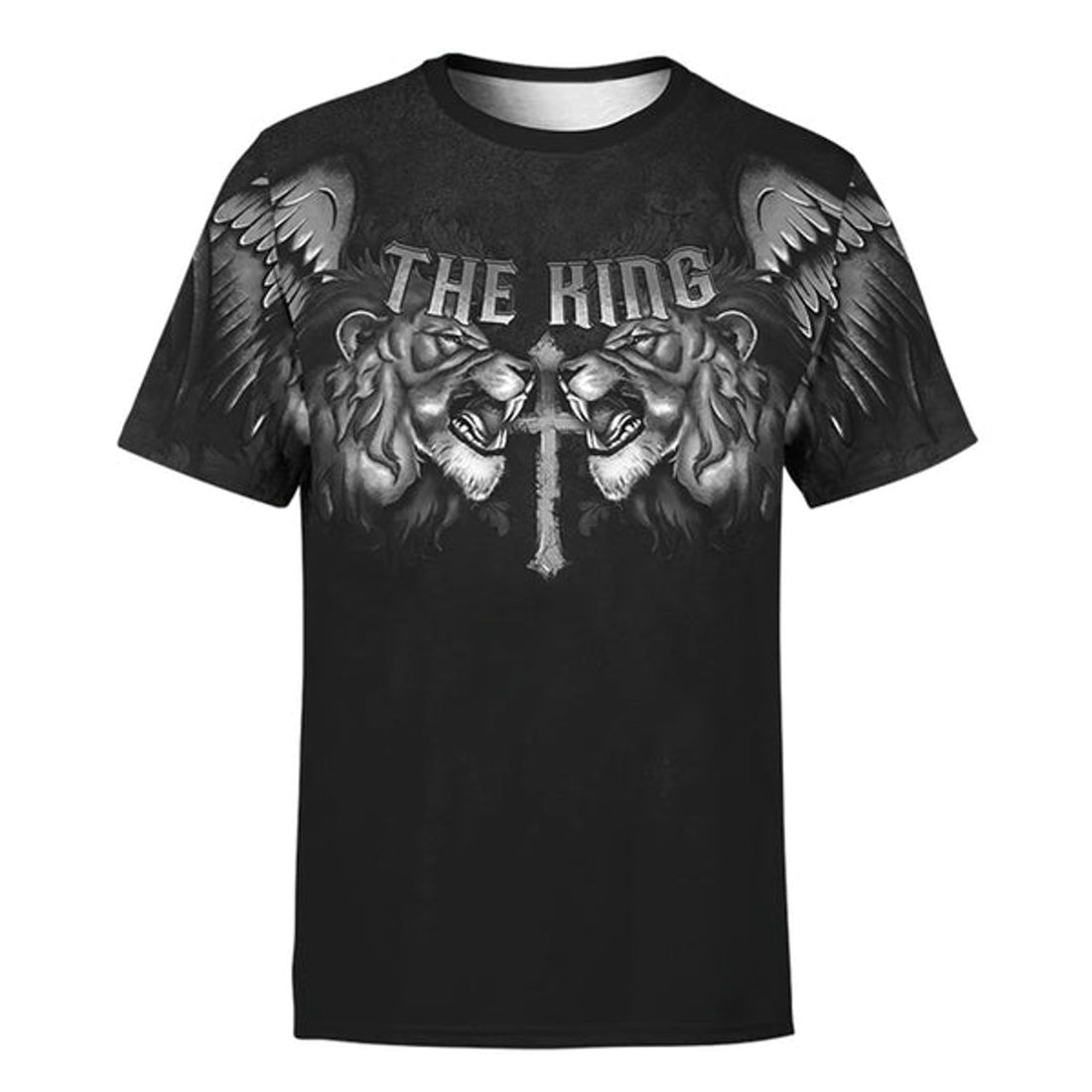 FUNSTUFFPRINT The King Jesus Lion Tattoo Christian 3D T-shirt
