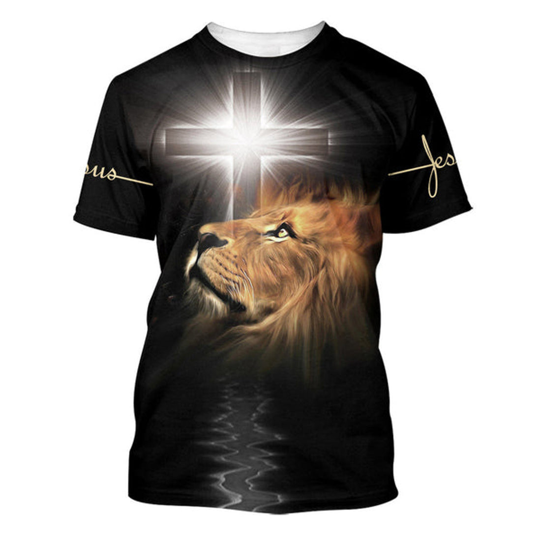 FUNSTUFFPRINT The Light Shines In The Darkness Lion Cross Christian 3D T-shirt