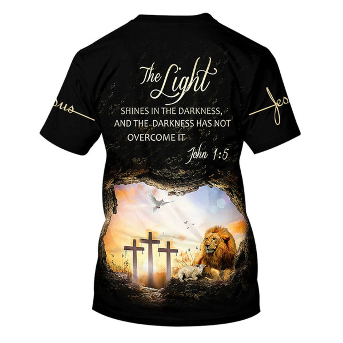 FUNSTUFFPRINT The Light Shines In The Darkness Lion Cross Christian 3D T-shirt