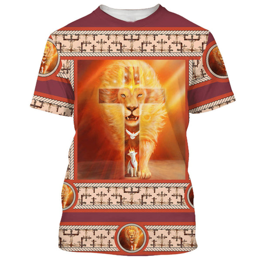 FUNSTUFFPRINT The Lion Lamb Dove Cross 3D All Over Printed Shirt for Men and Women
 3D T-shirt