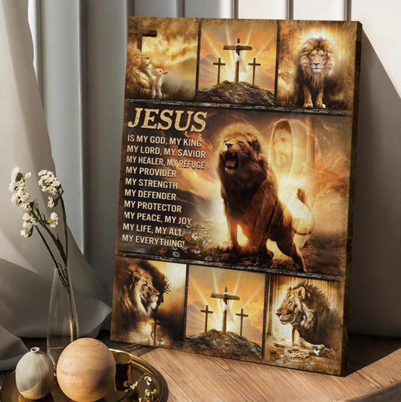 The Lion Of Judah Jesus Christ Jesus Is My God Canvas Wall Art - Christian Wall Posters - Religious Wall Decor
