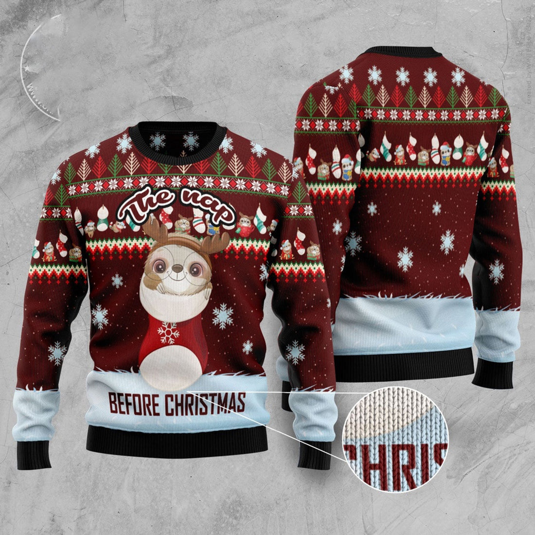 FUNSTUFFPRINT The Nap Before Christmas Sloth Ugly Christmas Sweater, Christmas Sweater, Ugly Sweater, Funny Xmas Sweaters Ugly Sweater