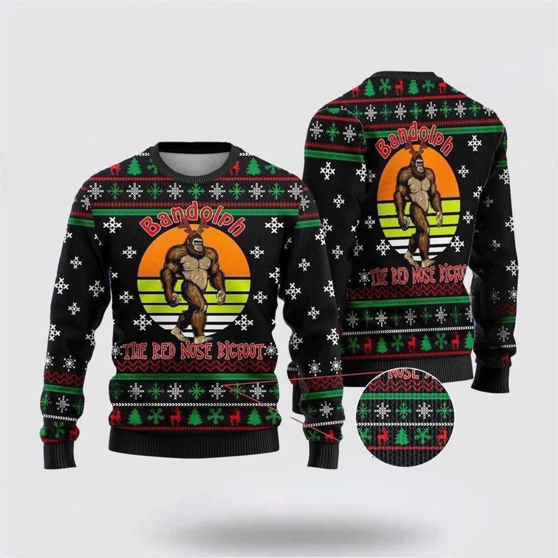 FUNSTUFFPRINT The Red Nose Bigfoot Ugly Christmas Sweater – Best Gift For Christmas Ugly  Sweater