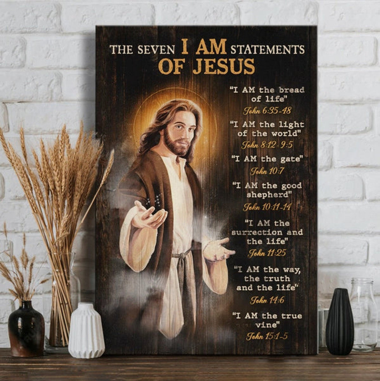 The Seven I Am Statements Of Jesus Canvas Wall Art - Christian Wall Posters - Religious Wall Decor