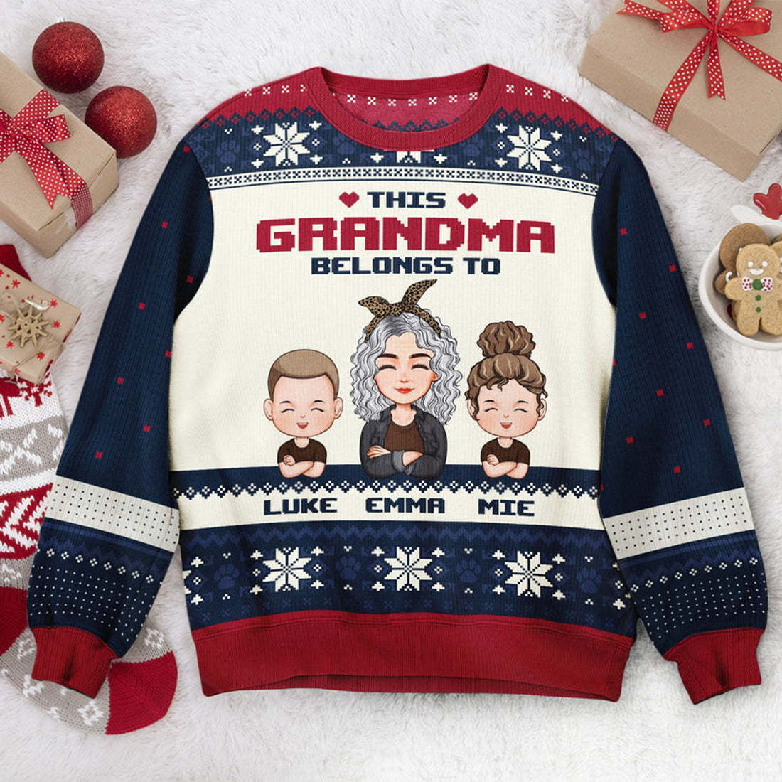 FUNSTUFFPRINT Custom This Grandma Belongs To Ugly Sweater