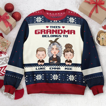 FUNSTUFFPRINT Custom This Grandma Belongs To Ugly Sweater