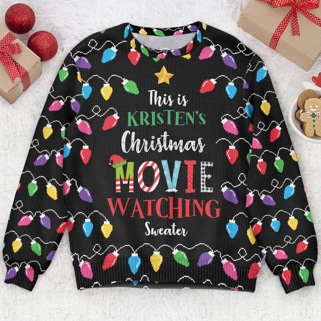 FUNSTUFFPRINT Custom This Is My Christmas Movie Watching Ugly Sweater