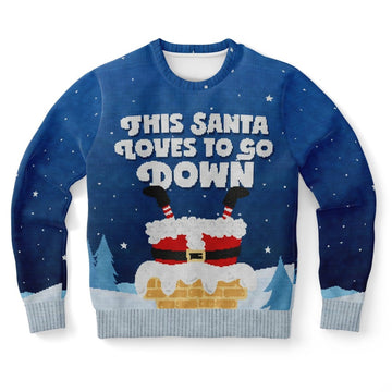FUNSTUFFPRINT This Santa Loves To Go Down Ugly Christmas Sweater, Christmas Sweater, Ugly Sweater, Funny Xmas Sweaters Ugly Sweater