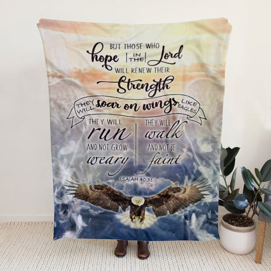 FUNSTUFFPRINT Sherpa Fleece Blanket - Those Who Hope In The Lord Will Renew Their Strength Isaiah 40:31 Bible Verse Blanket