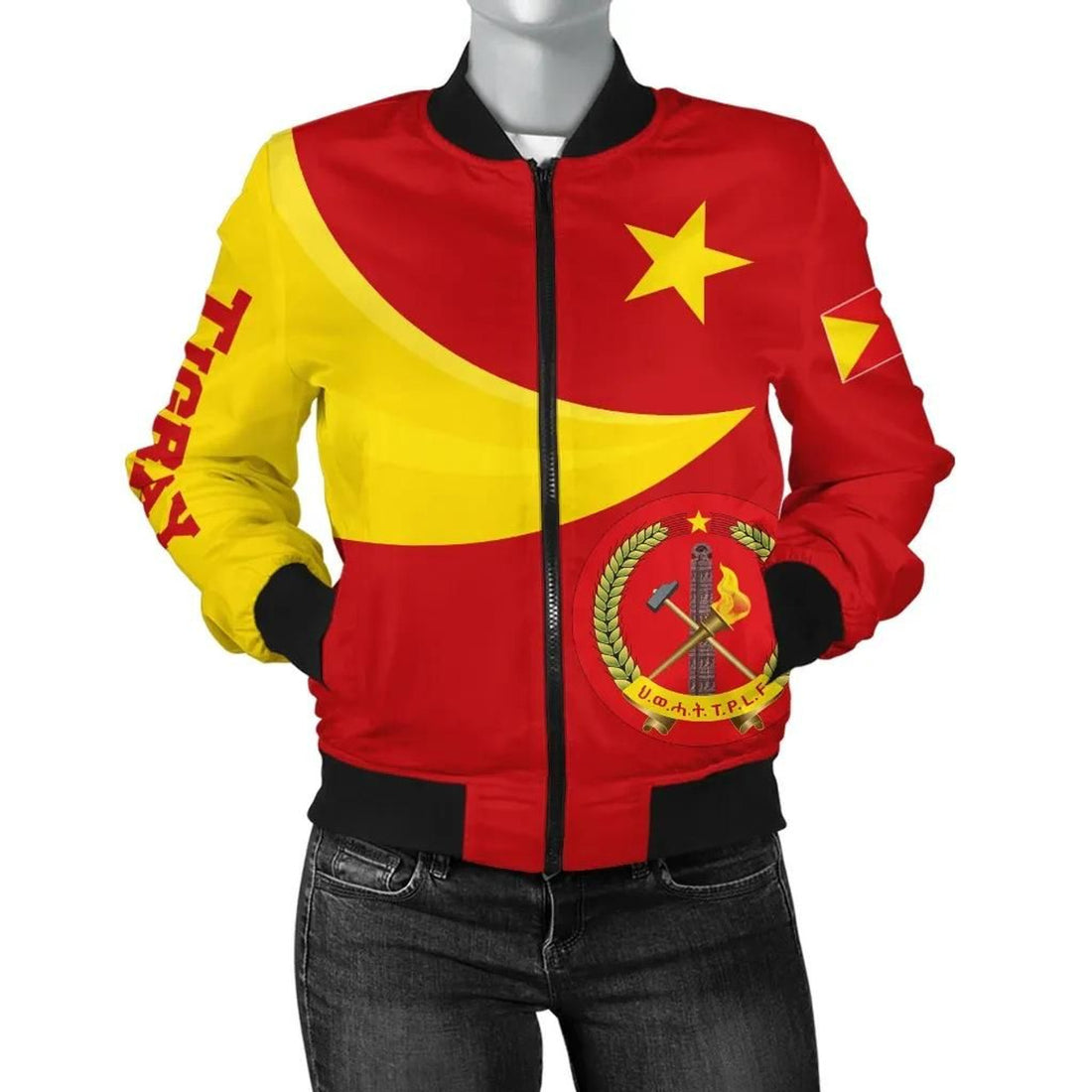 FUNSTUFFPRINT Tigray Bomber Jacket, Tigray Coat Of Arms Flag Lion Women Ver 01 3D Bomber Jacket