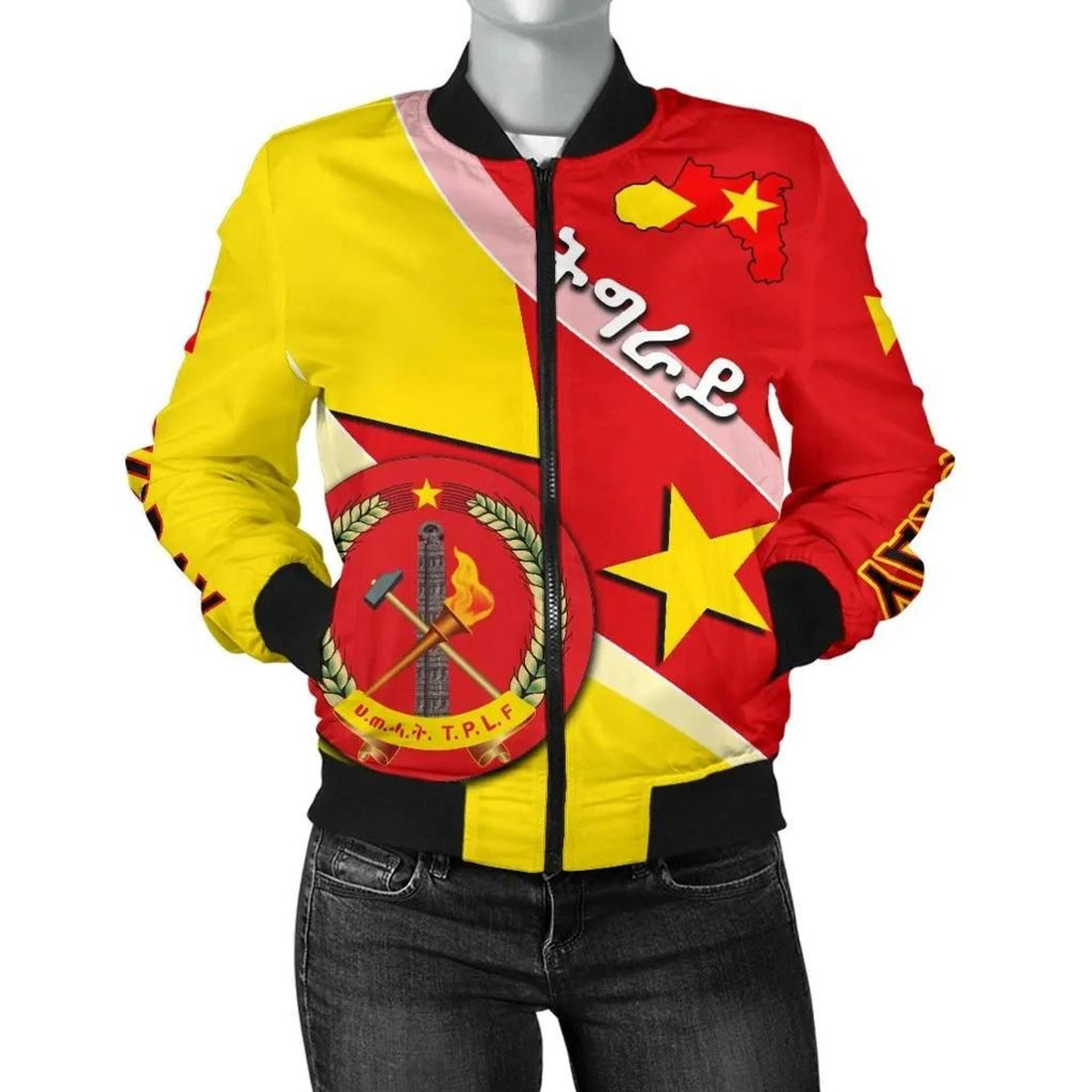 FUNSTUFFPRINT Tigray Women's Bomber Jacket Coat Of Arms - Special Flag 3D Bomber Jacket