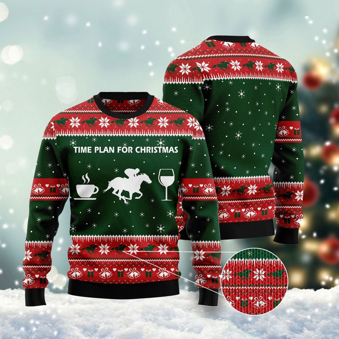 FUNSTUFFPRINT Time Plan For Christmas Horse Racing Ugly Christmas Sweater, Christmas Sweater, Ugly Sweater, Funny Xmas Sweaters Ugly Sweater