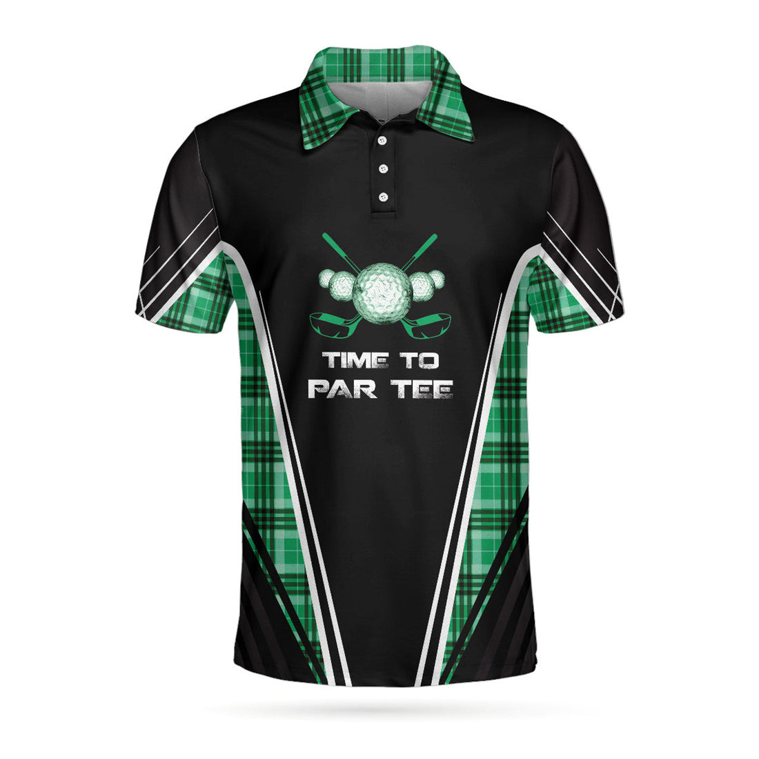 Time To Par Tee Black And Green Polo Shirt, Green Tartan Plaid Pattern Polo Shirt, Best Golf Shirt - Perfect Gift For Women