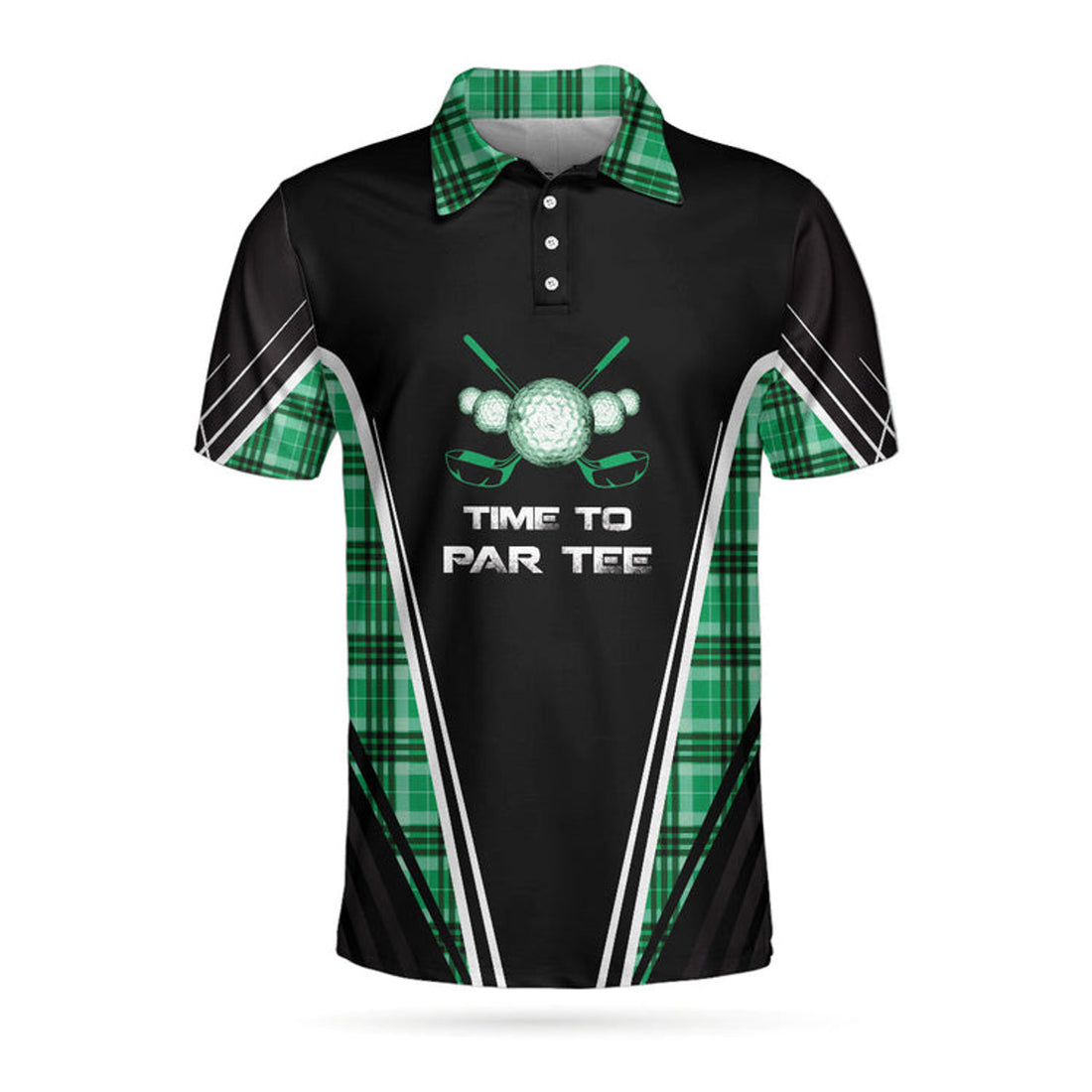 Time To Par Tee Black And Green Polo Shirt, Green Tartan Plaid Pattern Polo Shirt, Best Golf Shirt For Men
